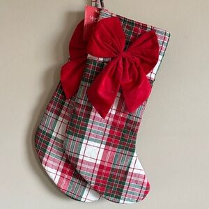 Martha Stewart Holiday Christmas Stocking Red Bow Green Tartan Plaid NEW!